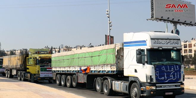 حلب تستقبل قافلة مساعدات من حمص محملة بمواد غذائية وطبية
